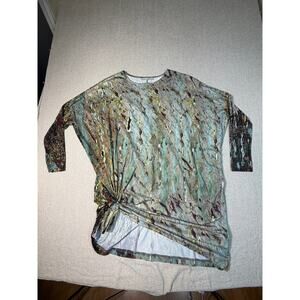 Bryn Walker Women Medium Green Tie Dye Long Sleeve Lagenlook Travel Tunic Boho